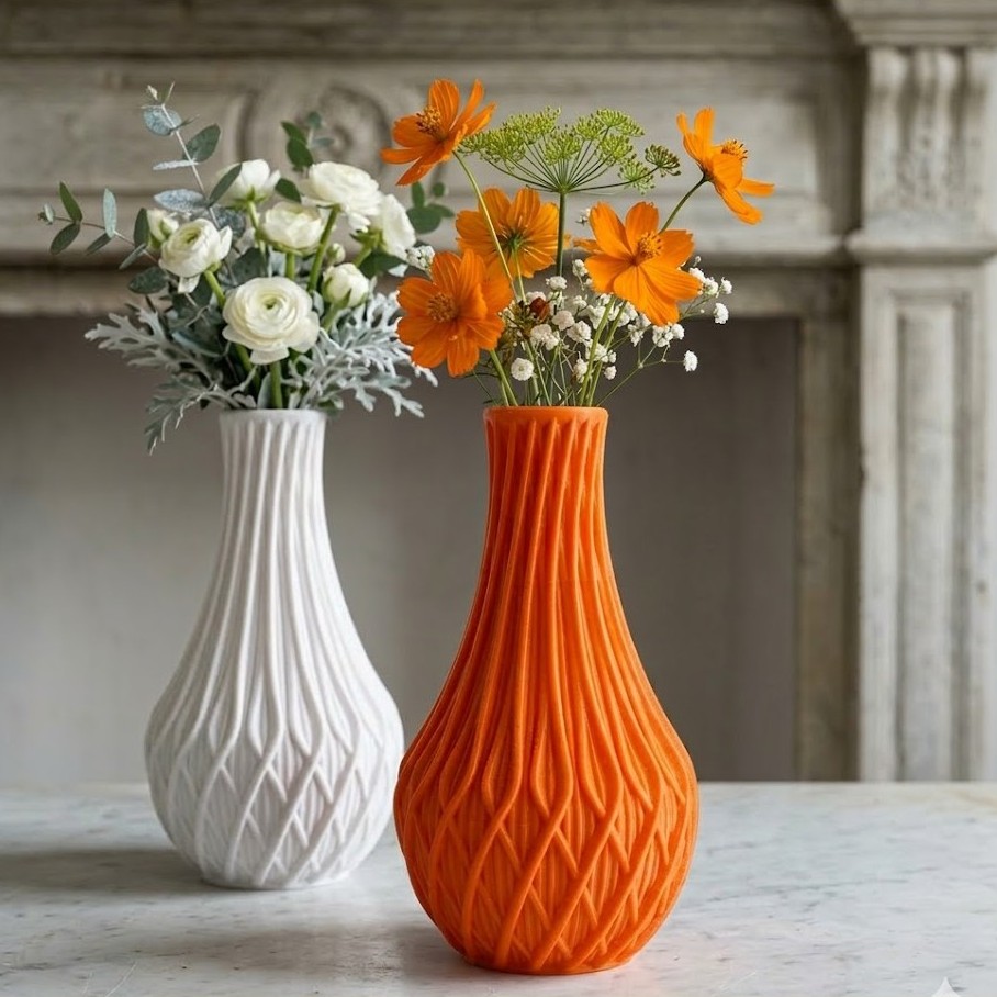 6023-Shopylandd-3D -Beyaz Turuncu Vazolar