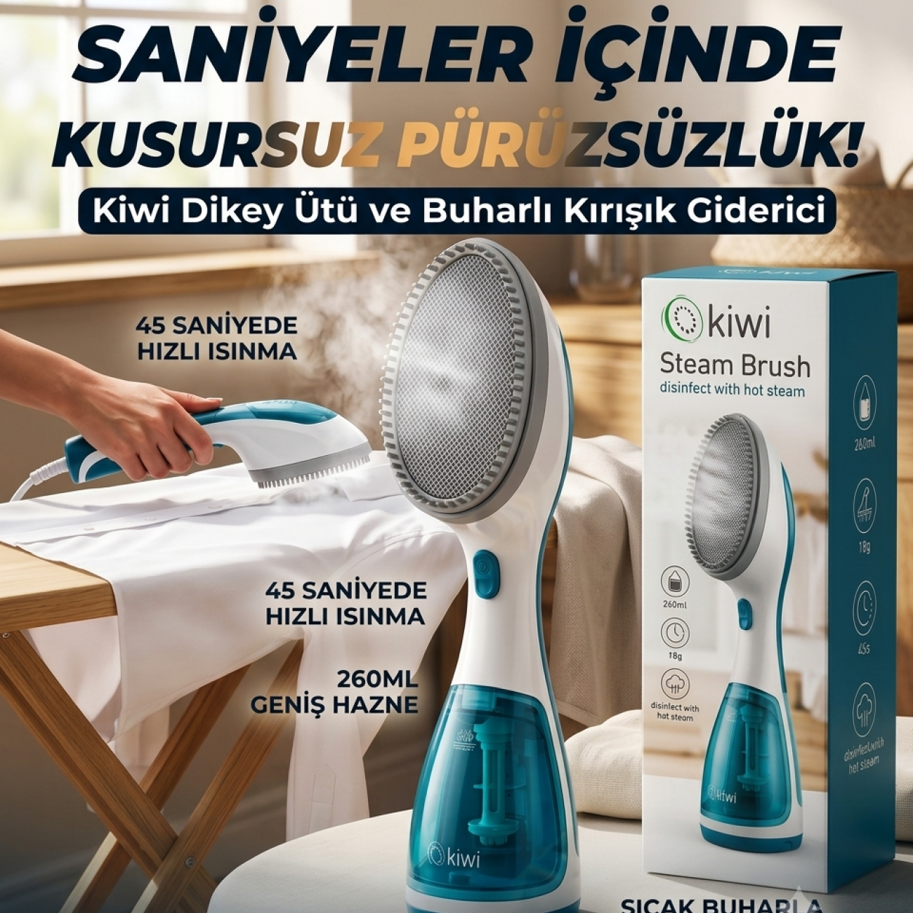 Kiwi El Tipi Dikey Ütü ve Buharlı Kırışık Giderici