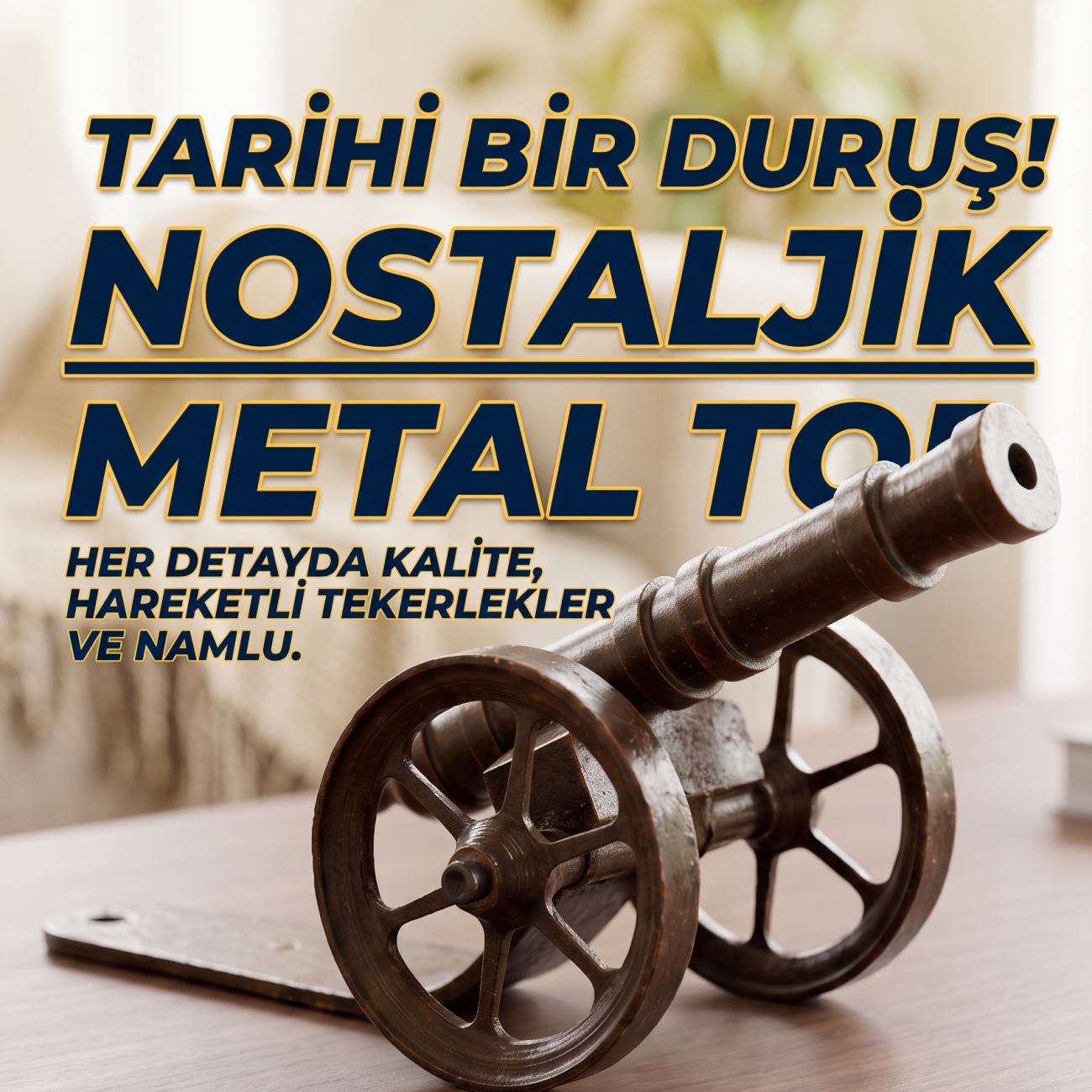 Nostaljik Metal Top Biblosu Hareketli Tekerlekli