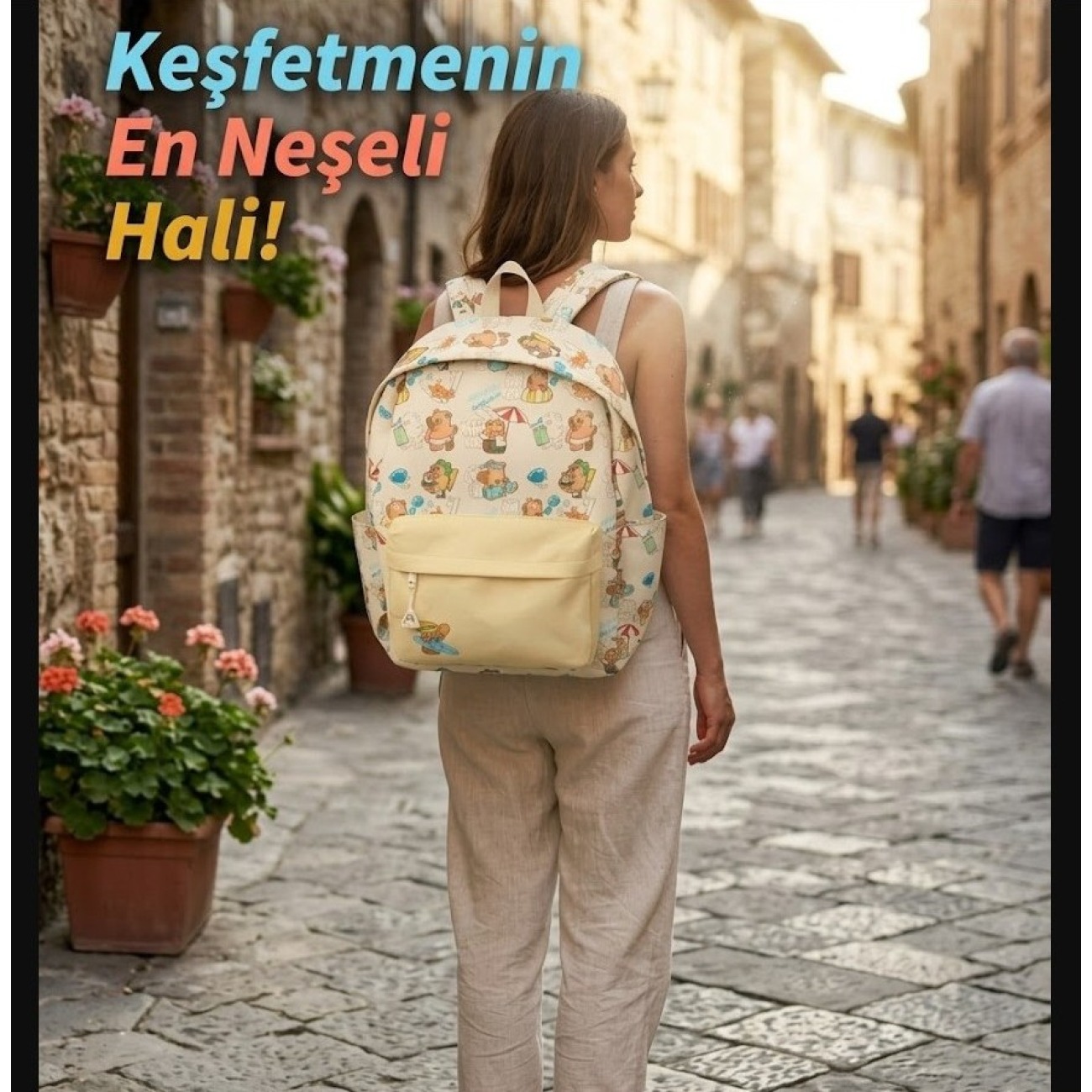 Sevimli Ayıcık Desenli Kadın Seyahat Sırt Çantası