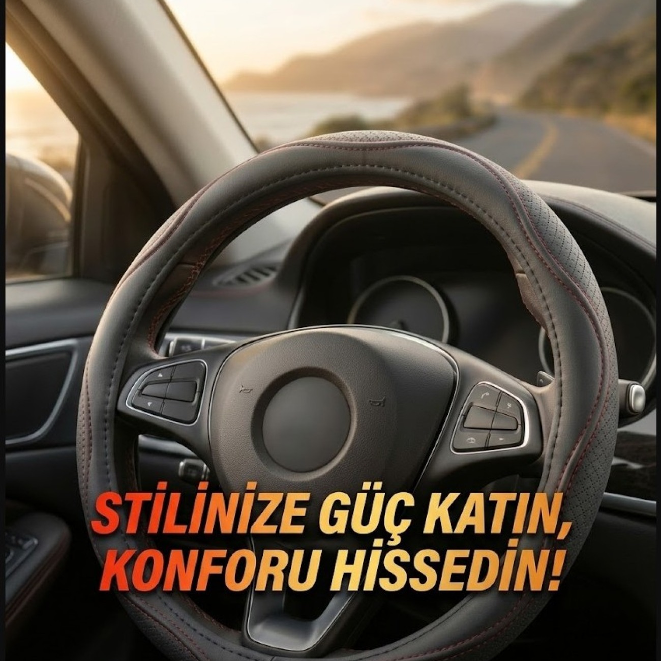 Kırmızı Dikişli Perfore Deri Direksiyon Kılıfı