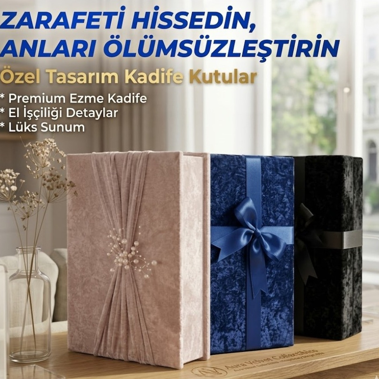 Lüks İncili Kadife Çeyiz ve Hediyelik Takı Kutusu