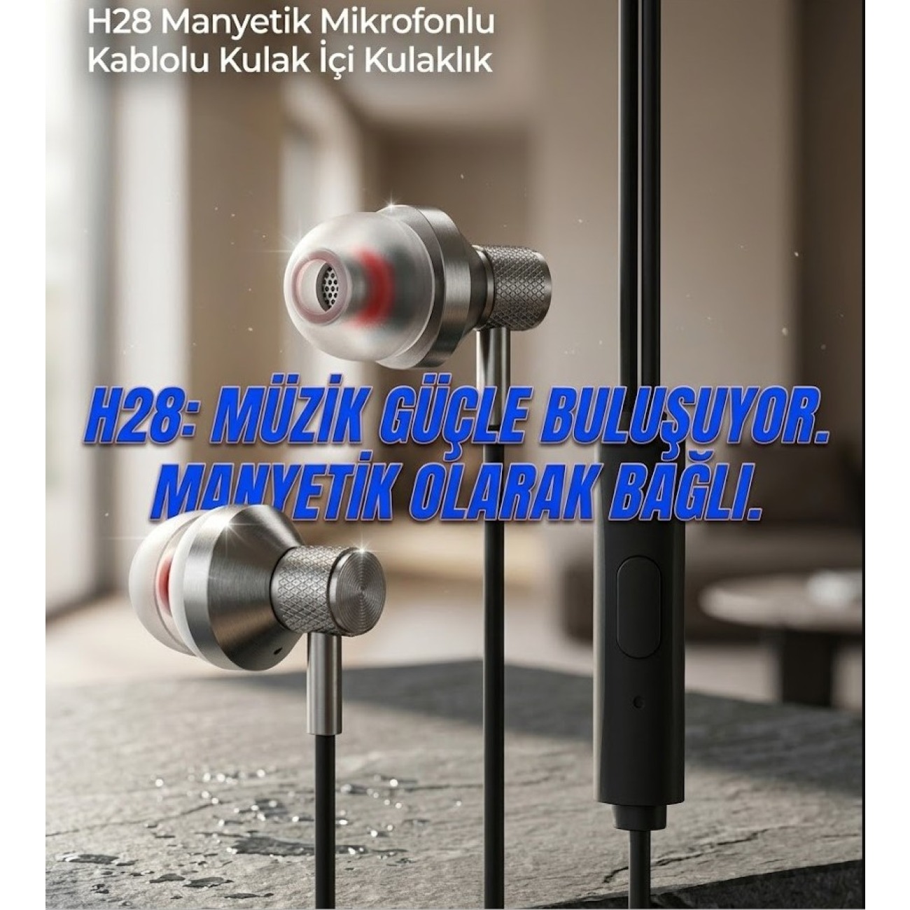 H28 Manyetik Mikrofonlu Kablolu Kulak İçi Kulaklık
