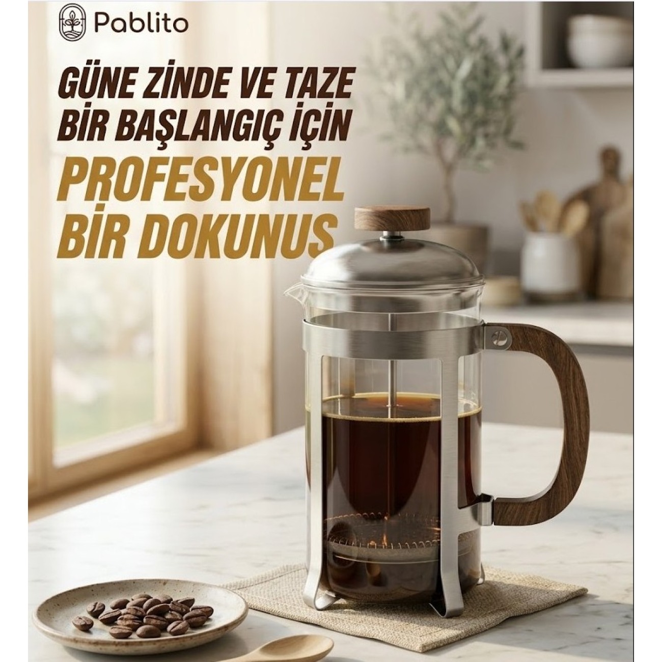 Pablito 350 ml Çelik French Press Filtre Kahve Presi
