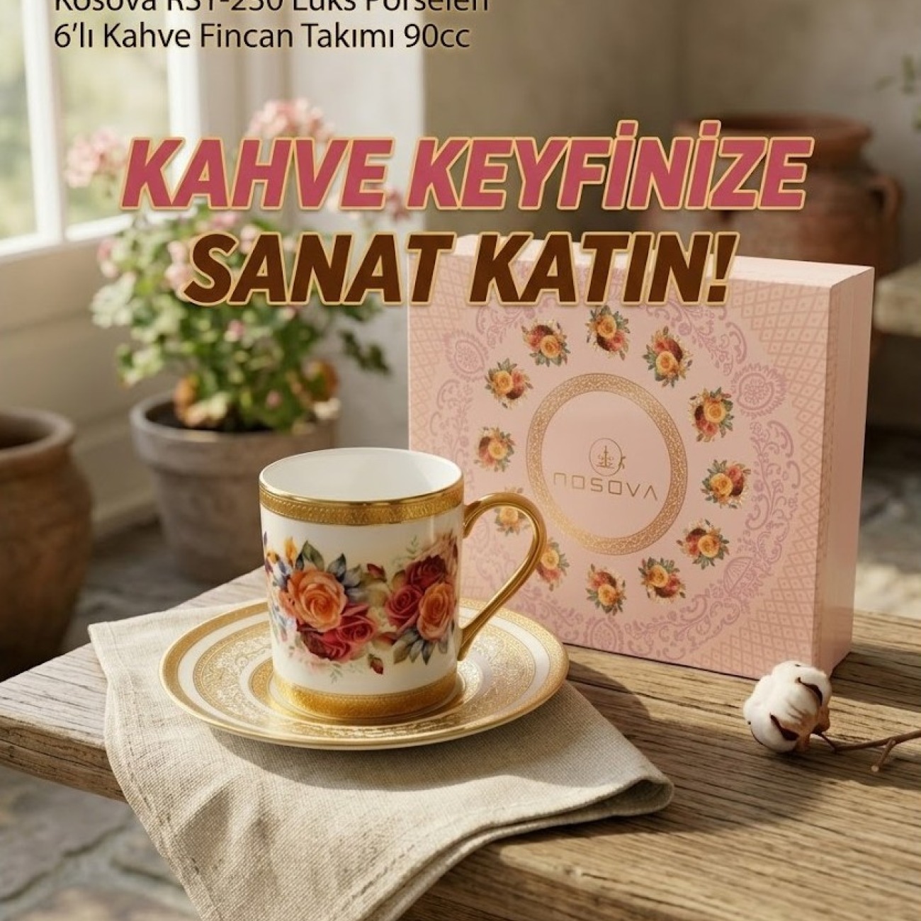 Kosova RSY-230 Lüks Porselen 6'lı Kahve Fincan Takımı 90cc