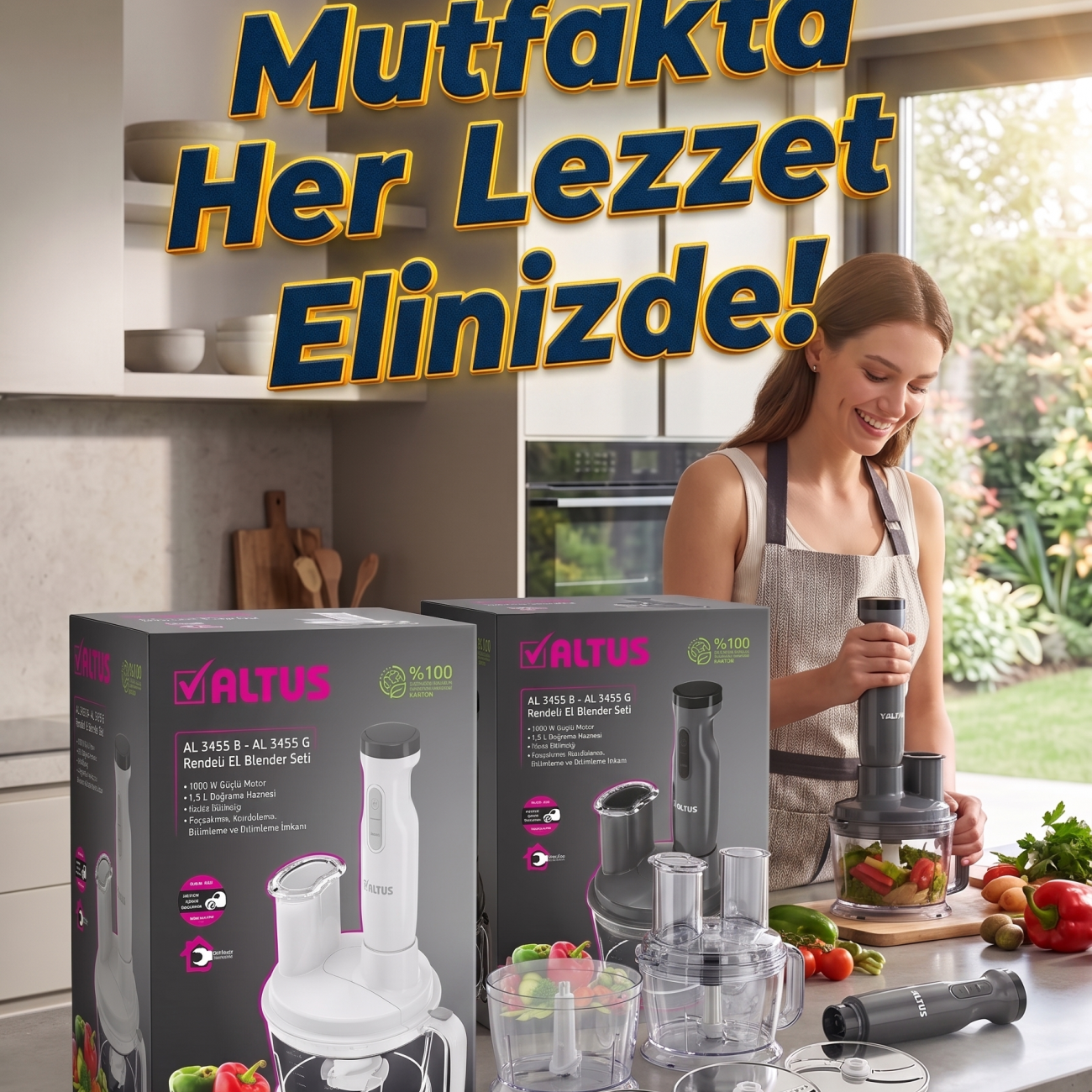 Altus AL 3455 1500W Çok Fonksiyonlu Rendeli Blender Seti
