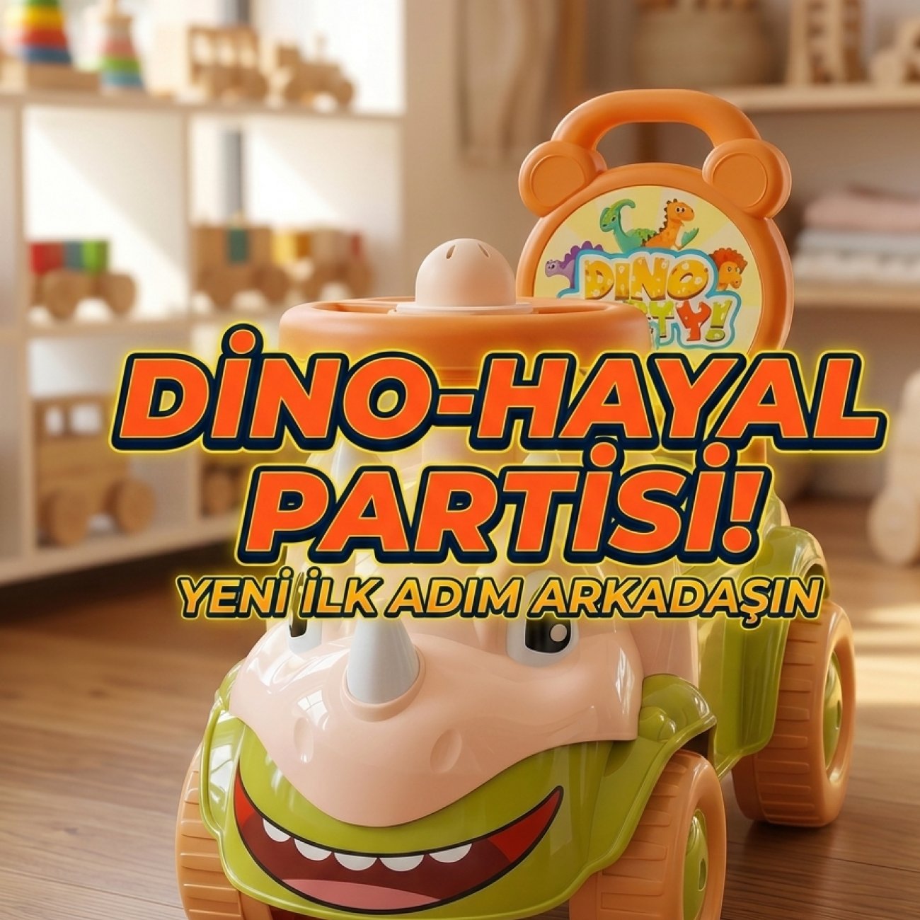 Dinozorlu İlk Arabam Eğitici Bin Sür Bebek Yürüteç Arabası