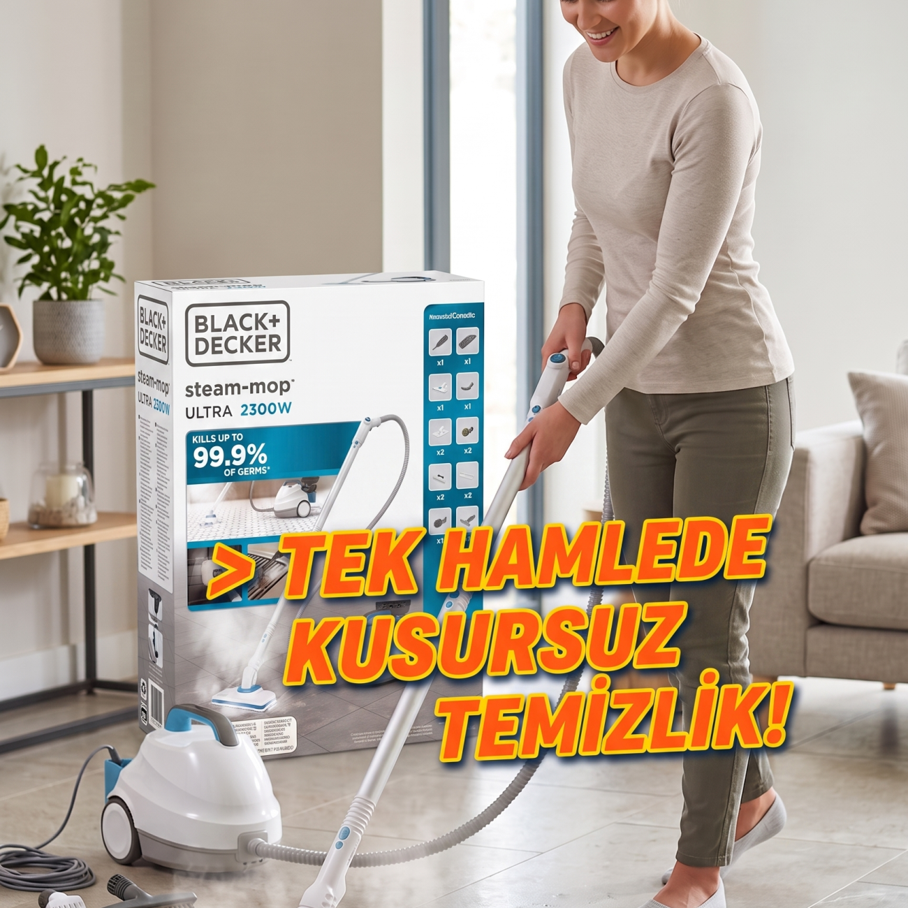 Black+Decker Ultra 2300W Buharlı Mop Temizleyici