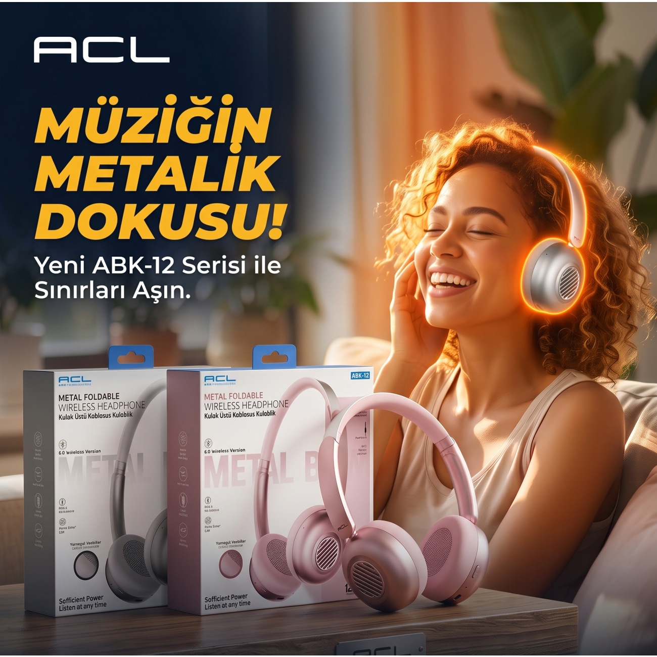 ACL ABK-12 Metal Katlanabilir Kulak Üstü Kablosuz Kulaklık