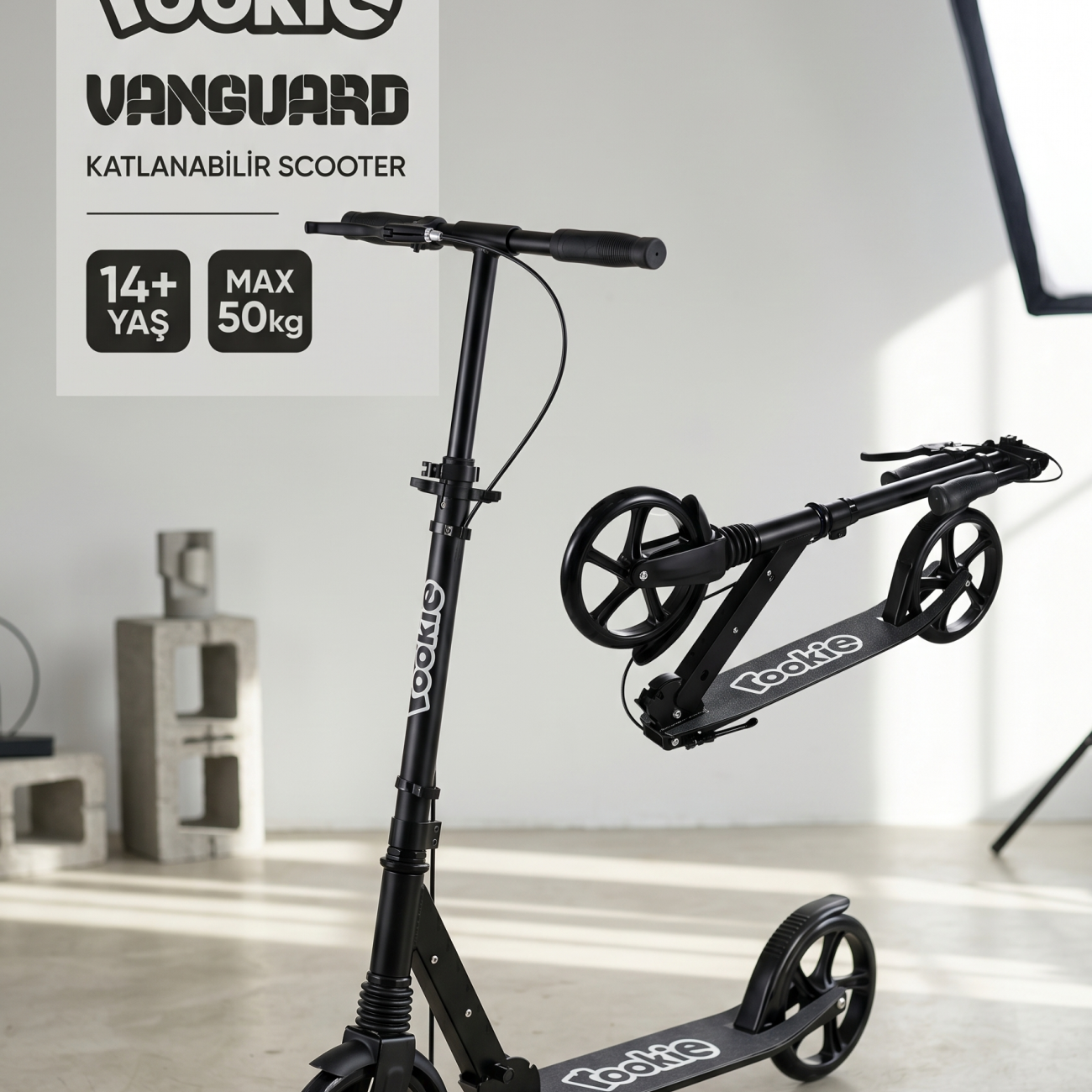 Rookie Vanguard 2'si 1 Arada Katlanabilir Scooter - 14+ Yaş, 50kg
