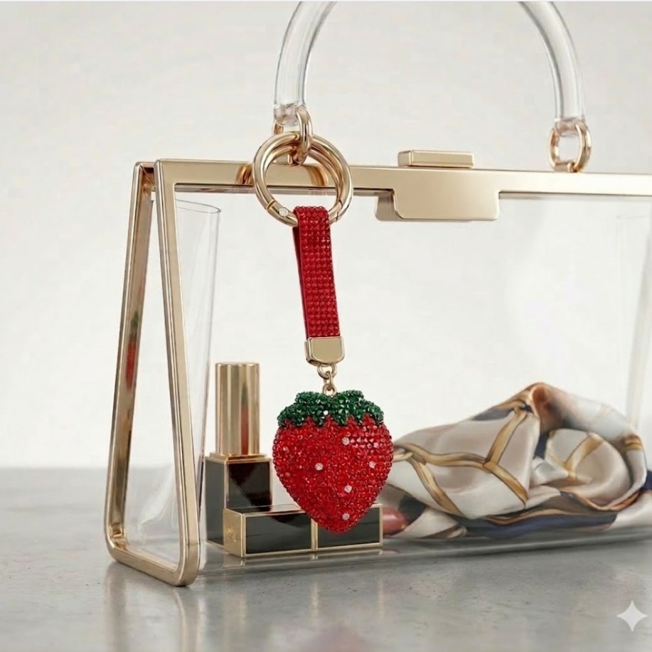 Zirkon Kristal Taşlı Lüks Çilek Çanta Figürü ve Charm