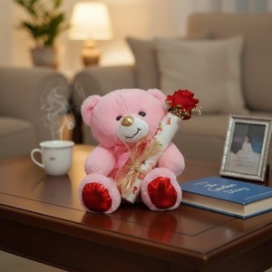 Pembe Ayıcık ve Kırmızı Güllü Sevgiliye Özel Kalıcı Sürpriz